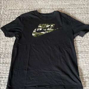 Nike Men's Black Tee with Camo Logo